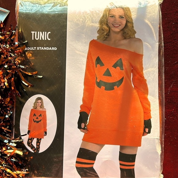 Pumpkin Halloween Costume Sweatshirt Tunic Dress Black Orange Garland - Picture 1 of 14